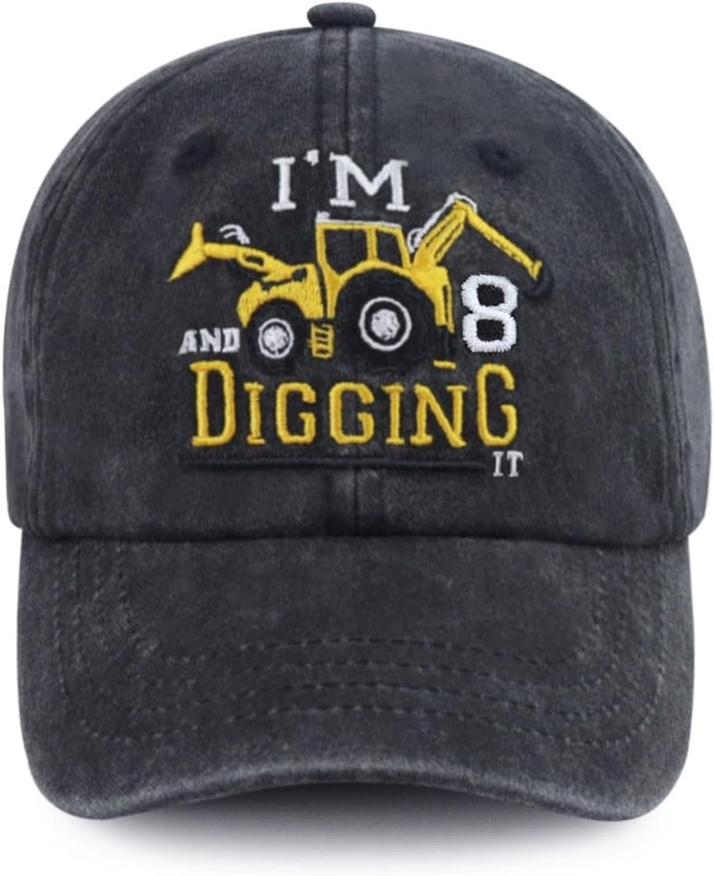 Tallngtha I'm 3/4/5/6/7/8/9 and Digging It Hats for Boys Girls, Funny Embroidered Toddler Excavator Birthday Baseball Cap - Image 1